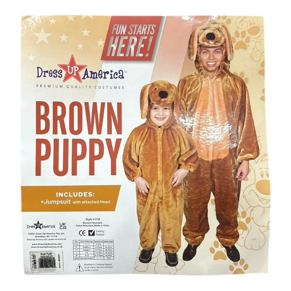 Dress Up America Brown Puppy Halloween Costume Hooded Jumpsuit Child M 8-10